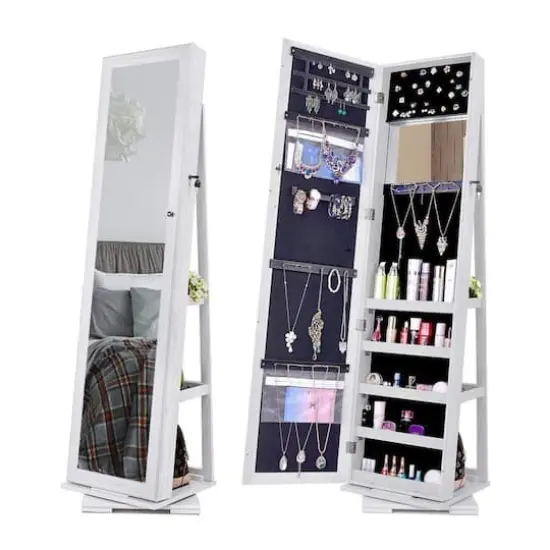 Pearl White Rotatable 2-in-1 Lockable Jewelry Cabinet {1}