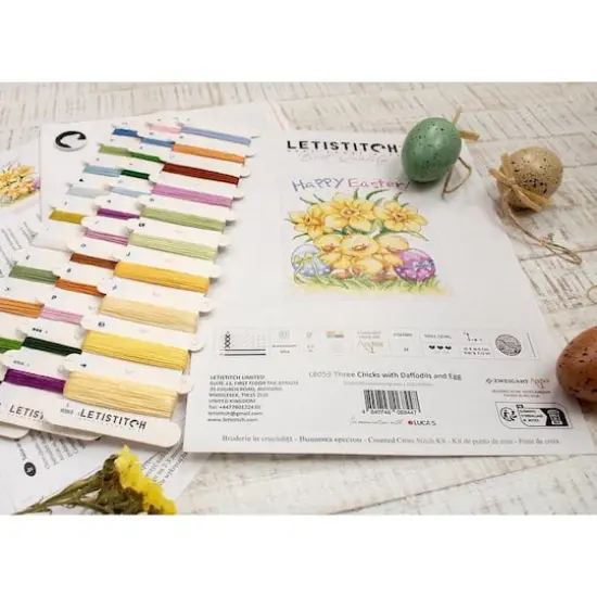 LetiStitch Three Chicks with Daffodils & Egg Counted Cross Stitch Kit {5}