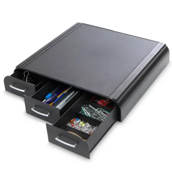 Mind Reader Black Monitor Stand & 3 Draw Desk Organizer Storage Set {9}