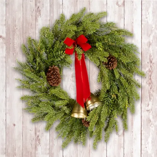 28" Christmas Bells Pine Wreath {3}
