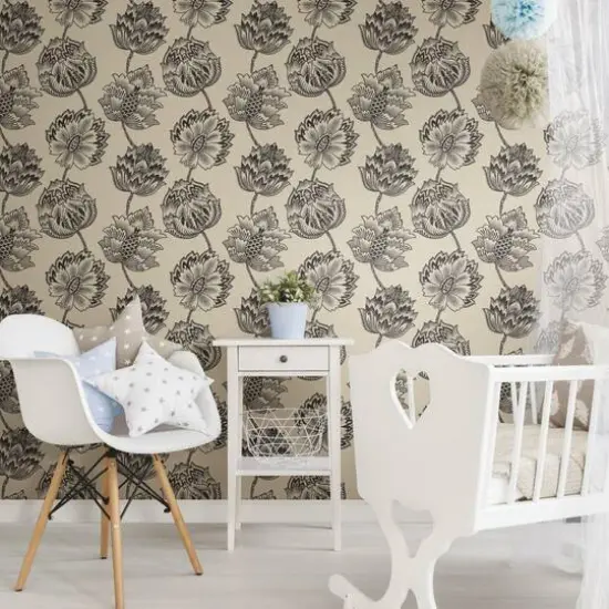 RoomMates Batik Jacobean Peel & Stick Wallpaper Taupe and Black {4}