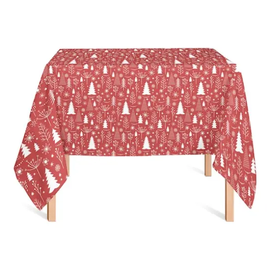 58" Red & White Winter Tree Pattern Tablecloth {3}