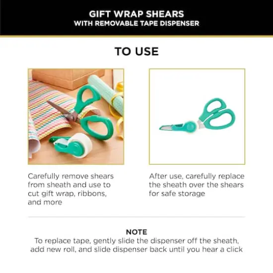Sabatier 2-in-1 All-Purpose Gift Wrap Scissors with Removable Tape Dispenser Blade Cover Green {6}