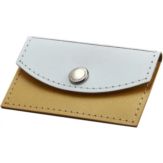 JAM Paper White & Yellow Leather Business Card Holder Case with Snap Closure {5}