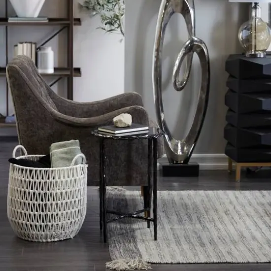 22" Aluminum Accent Table with Shaded Glass Top Black {7}