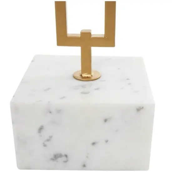 White Marble Geometric Accent Table with Gold Metal Rectangular Stand {8}