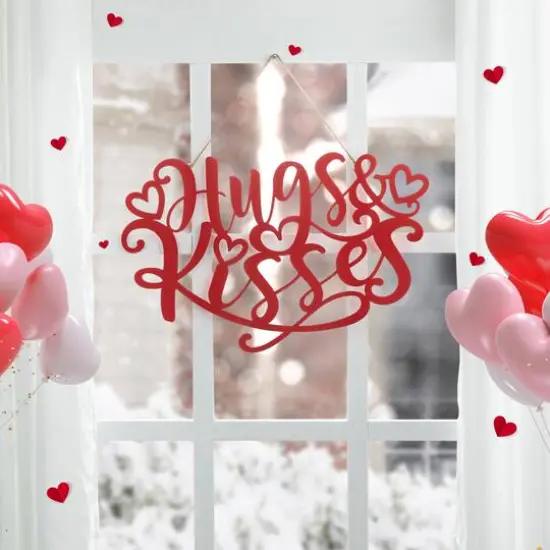 Glitzhome&reg; 17.75" Valentine's Metal "Hugs & Kisses" Wall D&eacute;cor {3}