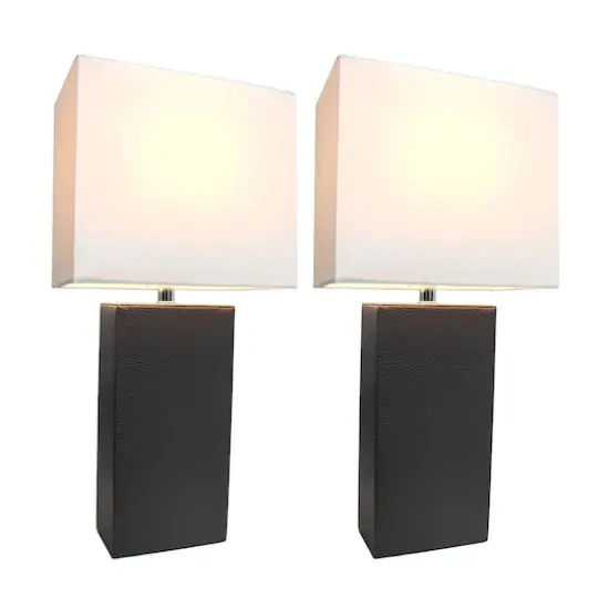 Elegant Designs&trade; 2 Pack Leather Table Lamps with White Shades Black and White {3}