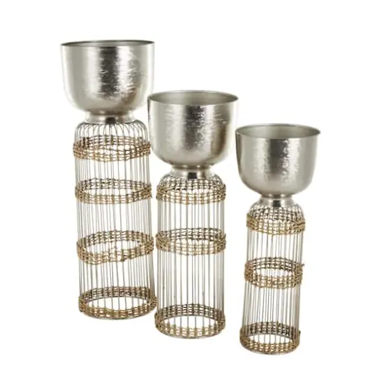 Silver Textured Rounded Dome Metal Planter Set {5}
