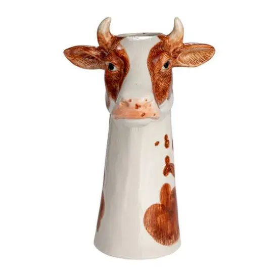 Hello Honey&reg; 12.5" Brown & White Hand-Painted Decorative Stoneware Cow Vase {11}