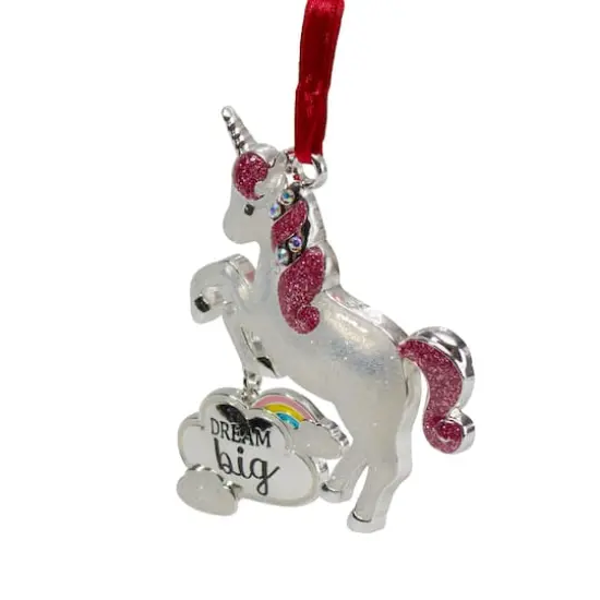 White And Silver Glitter Dream Big Unicorn Enamel Ornament {3}