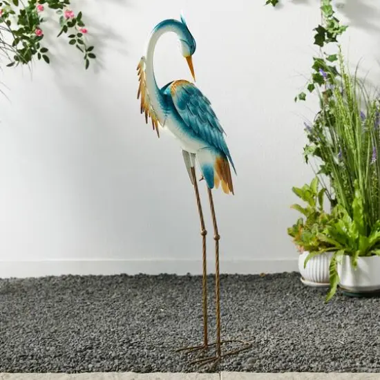 Glitzhome® Metal Standing Crane Garden Statue with Stakes Set {5}