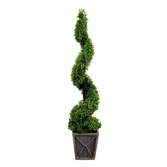 4ft. LED UV Resistant Boxwood Spiral Topiary Tree in Decorative Planter {4}
