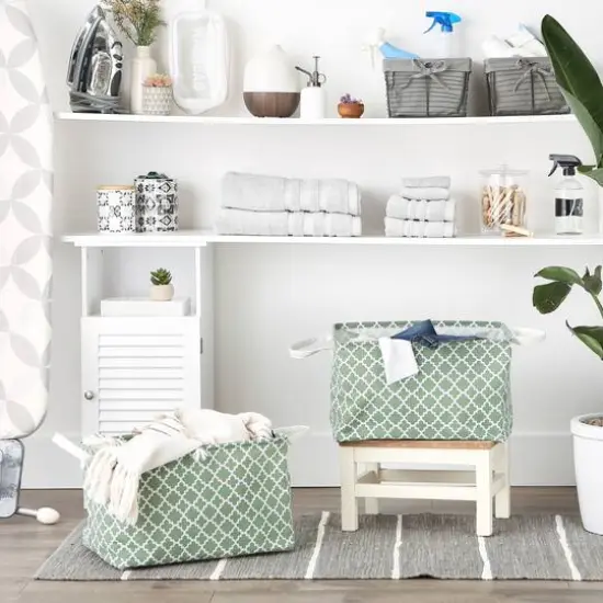 DII® Extra Large Lattice PE-Coated Cotton Polyester Laundry Bin, 2ct. Artichoke Green {4}