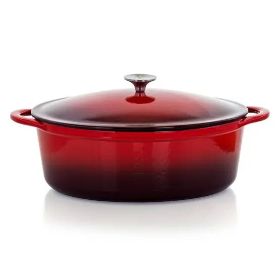 MegaChef 7qt. Red Oval Enameled Cast Iron Casserole {9}
