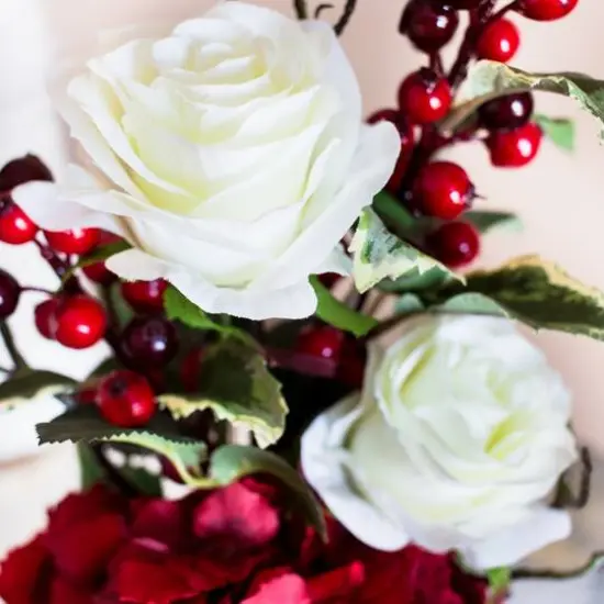 19.5" Merry Christmas Rose & Hydrangea Arrangement {6}