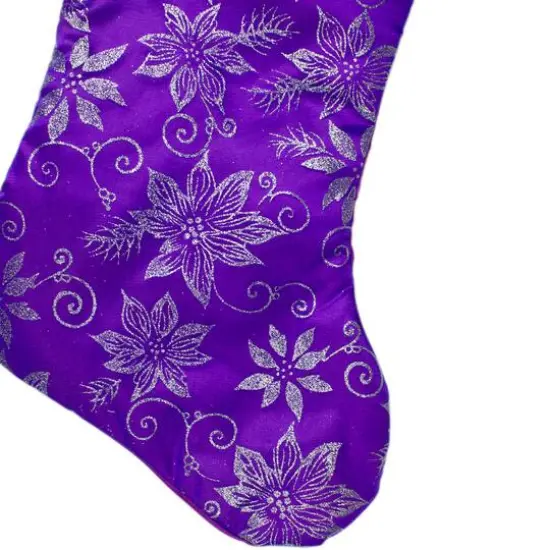 20" Purple & Silver Glittered Floral Stocking {6}