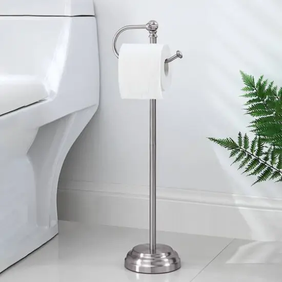SunnyPoint 23.5" Brush Chrome Bathroom Free Standing Toilet Tissue Paper Roll Holder Stand {4}