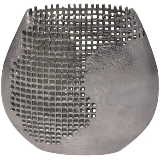 15" Dark Gray Aluminum Grid Inspired Abstract Vase with Open Frame Design {1}