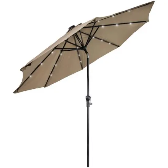 9ft. Solar Lighted Outdoor Patio Market Umbrella Beige {4}
