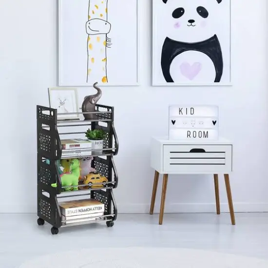 Black 4-Tier Rolling Stackable Fruit Basket Utility Cart {6}