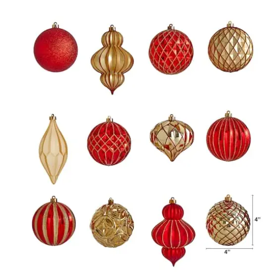 12ct. 4" Red & Gold Shatterproof Luxe Ornament Set {3}
