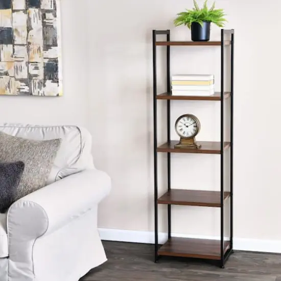 Household Essentials Jamestown 59" 5-Shelf Narrow Bookshelf Walnut {4}