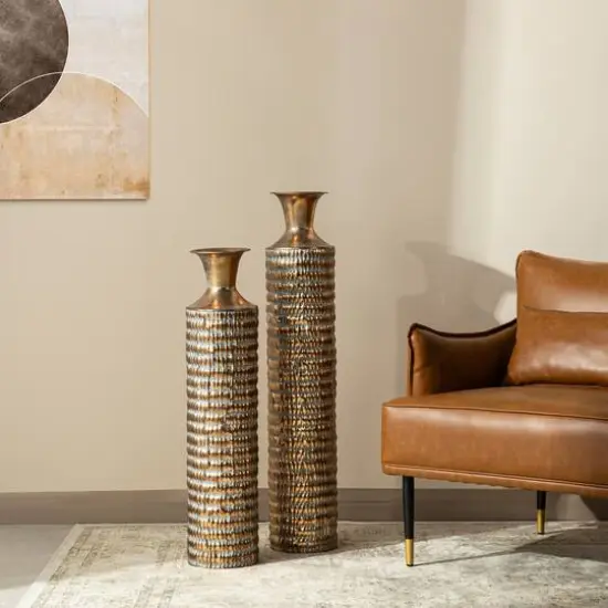 Glitzhome&reg;Gold Embossed Verdigris Metal Floor Vases Set {6}