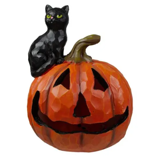 10" Jack-O-Lantern & Black Cat Tabletop Halloween Decoration {1}
