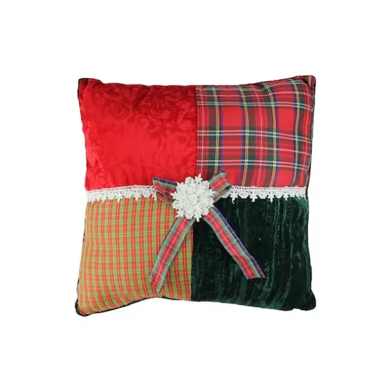 Red & Green Plaid Square Christmas Throw Pillow {1}