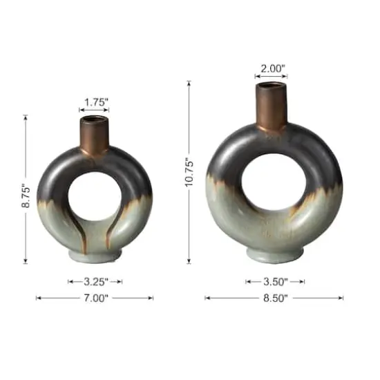 Glitzhome&reg; Circle Hollow Two-Tone Ceramic Modern Vase Set {4}
