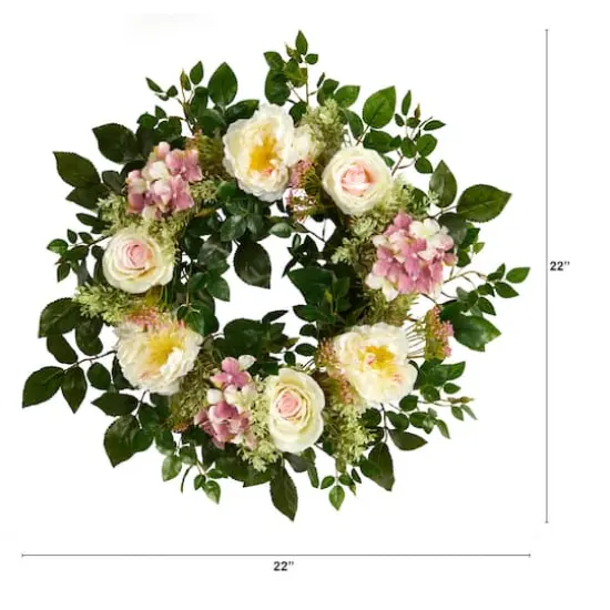 22" Mixed Rose & Hydrangea Wreath {3}