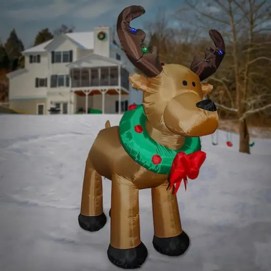 8ft. Pre-Lit Inflatable Reindeer with Wreath & Multicolor LED Lights {3}