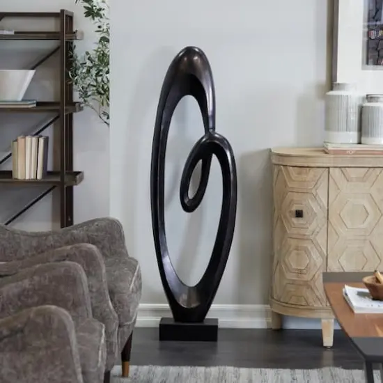 52" Aluminum Swirl Abstract Sculpture with Black Base {3}