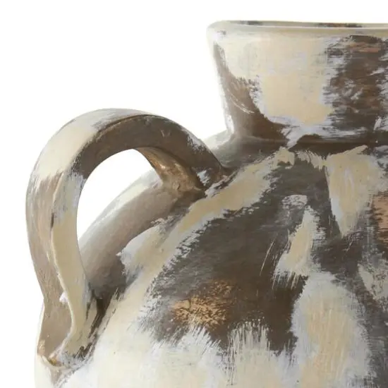 16" Cream Ceramic Antique Style Pot Vase with Arched Handles {5}