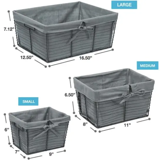 Sorbus Gray Wire Basket with Removable Liner Set {4}