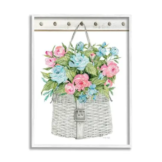 Stupell Industries Blue And Pink Blooming Roses Spring Plant Basket Framed Giclee Art White {1}