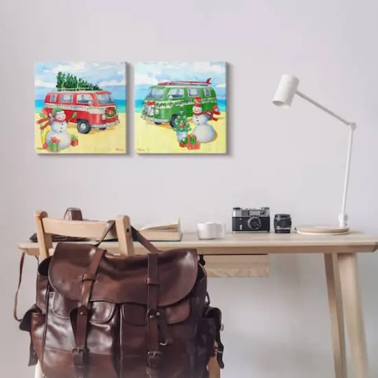 Stupell Industries Coastal Christmas Holiday Beach Snowmen 2 Piece Canvas Wall Art Set {3}