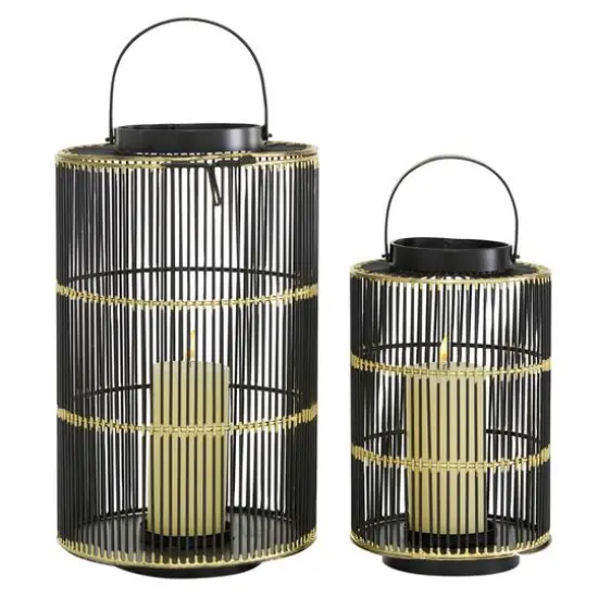 Set of 2" Black Metal Contemporary Lantern, 11", 16" {1}