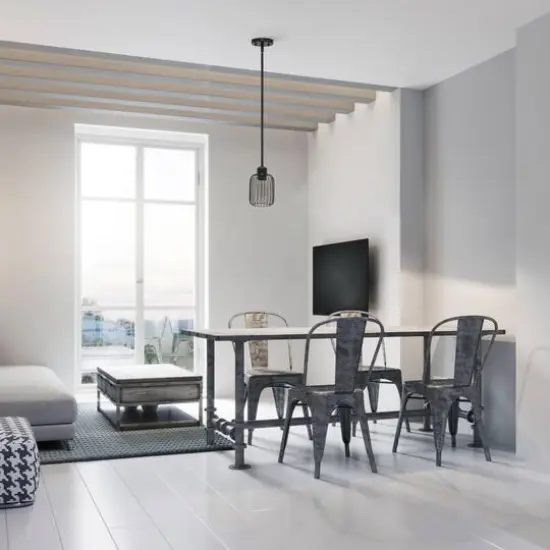 Lalia Home Ironhouse 7" Black 1-Light Metal Caged Mini Pendant {6}