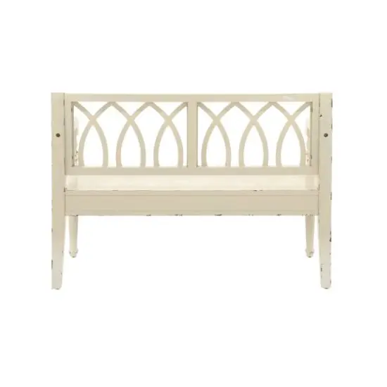 Farmhouse Rectangular Distressed White Wooden Indoor Bench {4}