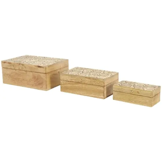 Brown & Gold Mango Wood Scroll Storage Box Set {4}