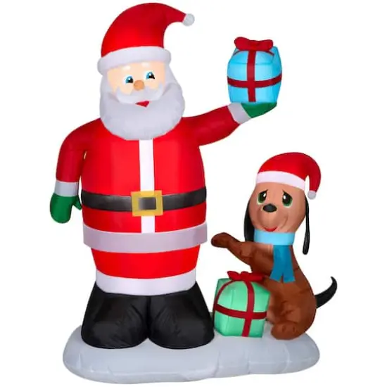 Airblown&reg; 6ft. Inflatable Christmas Animated Santa & Puppy {1}