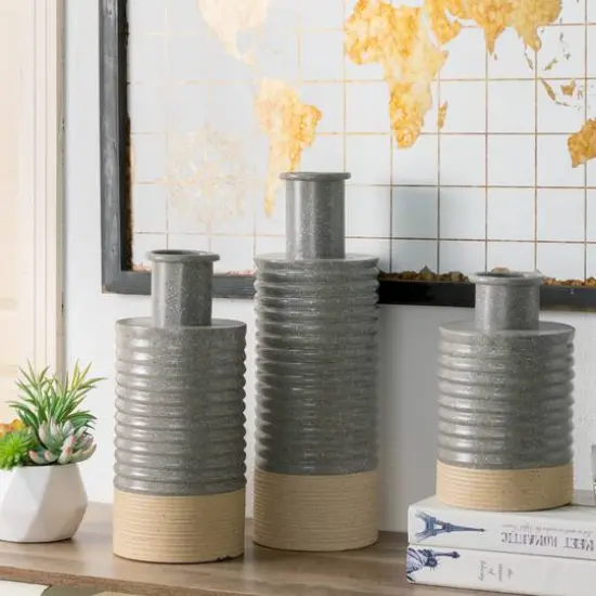 Glitzhome® Two-Tone Gray & Brown Metal Farmhouse Vase Set {4}