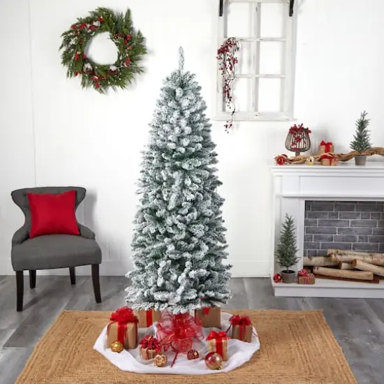 6ft. Pre-Lit Slim Flocked Montreal Fir Artificial Christmas Tree {9}