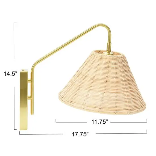 Hello Honey&reg; Rattan & Metal Wall Sconce Brushed Brass {12}