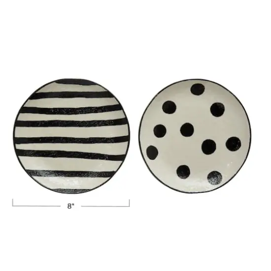 Hello Honey&reg; 8" Black & White Round Hand-Painted Textured Stoneware Plates, 2ct. {7}