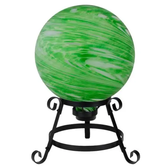 10" Green and White Swirls Glass Garden Gazing Ball {4}