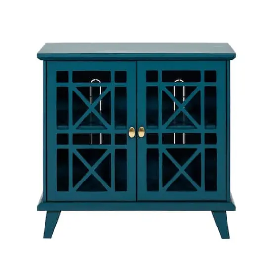 Walker Edison 32" Blue Fretwork Accent Storage Cabinet {6}