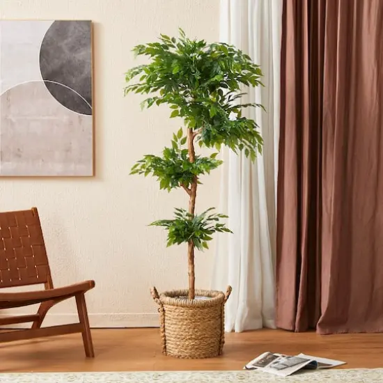 Glitzhome&reg; 5ft. Creative Shaped Faux Ficus Tree in Pot {4}